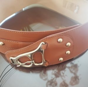 Celine Tan Wide Leather Belt Small